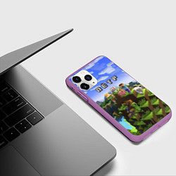 Чехол iPhone 11 Pro матовый Майнкрафт: Пётр, цвет: 3D-фиолетовый — фото 2