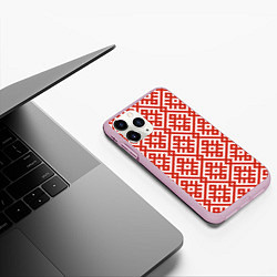 Чехол iPhone 11 Pro матовый Обережная вышивка, цвет: 3D-розовый — фото 2