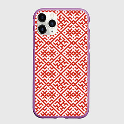 Чехол iPhone 11 Pro матовый Духобор: Обережная вышивка, цвет: 3D-фиолетовый