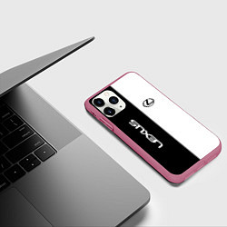 Чехол iPhone 11 Pro матовый Lexus: Black & White, цвет: 3D-малиновый — фото 2