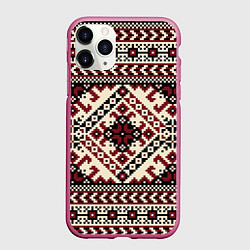 Чехол iPhone 11 Pro матовый Славянский орнамент, цвет: 3D-малиновый