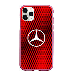 Чехол iPhone 11 Pro матовый Mercedes: Red Carbon, цвет: 3D-малиновый