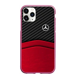 Чехол iPhone 11 Pro матовый Mercedes Benz: Red Carbon, цвет: 3D-малиновый