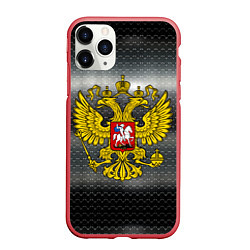 Чехол iPhone 11 Pro матовый Герб России на металлическом фоне, цвет: 3D-красный