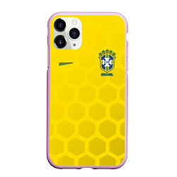 Чехол iPhone 11 Pro матовый Brazil Team: WC 2018, цвет: 3D-розовый