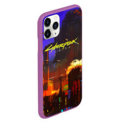 Чехол iPhone 11 Pro матовый Cyberpunk 2077: Night City, цвет: 3D-фиолетовый — фото 2