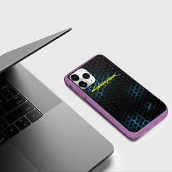 Чехол iPhone 11 Pro матовый Cyberpunk 2077: Blue Carbon, цвет: 3D-фиолетовый — фото 2