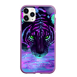 Чехол iPhone 11 Pro матовый Неоновый тигр, цвет: 3D-фиолетовый