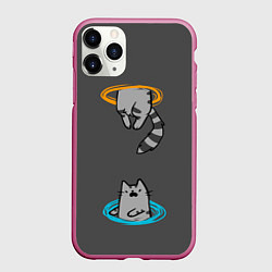 Чехол iPhone 11 Pro матовый Кот в Портале, цвет: 3D-малиновый