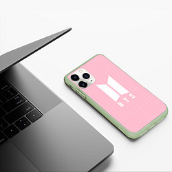 Чехол iPhone 11 Pro матовый BTS: Pink Grid, цвет: 3D-салатовый — фото 2