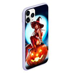 Чехол iPhone 11 Pro матовый Ведьма на тыкве, цвет: 3D-светло-сиреневый — фото 2