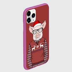 Чехол iPhone 11 Pro матовый New Year: Pink Piggy, цвет: 3D-фиолетовый — фото 2
