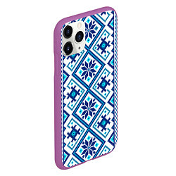 Чехол iPhone 11 Pro матовый Орнамент Руси: синий, цвет: 3D-фиолетовый — фото 2