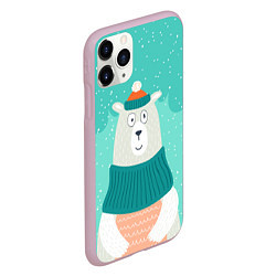 Чехол iPhone 11 Pro матовый Зимний Мишка, цвет: 3D-розовый — фото 2