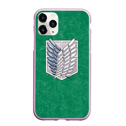 Чехол iPhone 11 Pro матовый АТАКА ТИТАНОВ Зеленый фон, цвет: 3D-розовый