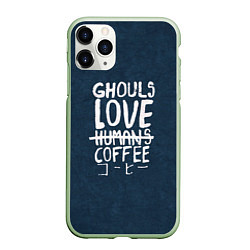 Чехол iPhone 11 Pro матовый Ghouls Love Coffee, цвет: 3D-салатовый