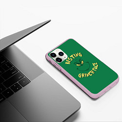 Чехол iPhone 11 Pro матовый Resting Grinch Face, цвет: 3D-розовый — фото 2