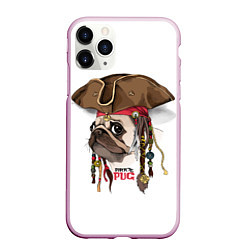 Чехол iPhone 11 Pro матовый Пиратский мопс, цвет: 3D-розовый