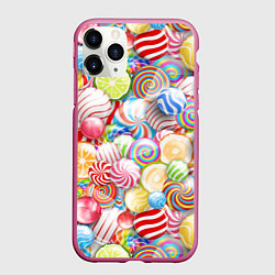Чехол iPhone 11 Pro матовый Сладости - леденцы сосательные, цвет: 3D-малиновый