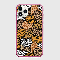 Чехол iPhone 11 Pro матовый Сердца из шкур африканских животных, цвет: 3D-малиновый