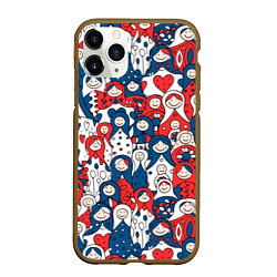 Чехол iPhone 11 Pro матовый Русские матрешки триколор, цвет: 3D-коричневый