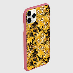 Чехол iPhone 11 Pro матовый Золотой лиственный узор, цвет: 3D-малиновый — фото 2