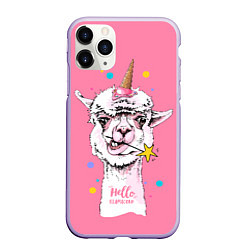 Чехол iPhone 11 Pro матовый Hello llamacorn - ice cream, цвет: 3D-светло-сиреневый