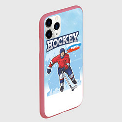 Чехол iPhone 11 Pro матовый Хоккей Russia, цвет: 3D-малиновый — фото 2