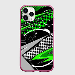 Чехол iPhone 11 Pro матовый Black and green corners, цвет: 3D-малиновый