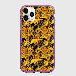 Чехол iPhone 11 Pro матовый Львы золотые узоры, цвет: 3D-фиолетовый