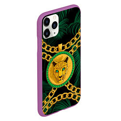 Чехол iPhone 11 Pro матовый Золотой леопард и цепь, цвет: 3D-фиолетовый — фото 2