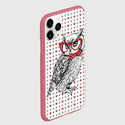 Чехол iPhone 11 Pro матовый Мудрая сова в очках, цвет: 3D-малиновый — фото 2
