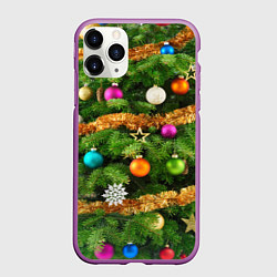 Чехол iPhone 11 Pro матовый Живая новогодняя ёлка, цвет: 3D-фиолетовый