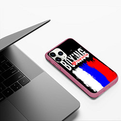 Чехол iPhone 11 Pro матовый Boxing from Russia, цвет: 3D-малиновый — фото 2