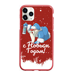 Чехол iPhone 11 Pro матовый Пьяный Дед Мороз, цвет: 3D-красный