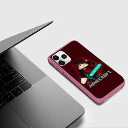 Чехол iPhone 11 Pro матовый MINECRAFT, цвет: 3D-малиновый — фото 2