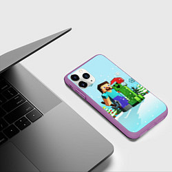 Чехол iPhone 11 Pro матовый MINECRAFT НОВОГОДНИЙ, цвет: 3D-фиолетовый — фото 2