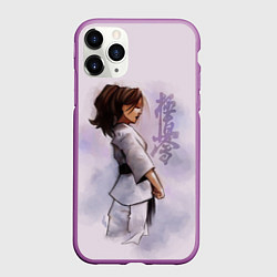 Чехол iPhone 11 Pro матовый Кёкусинкай девушка, цвет: 3D-фиолетовый