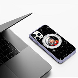 Чехол iPhone 11 Pro матовый Юрий Гагарин звездное небо, цвет: 3D-светло-сиреневый — фото 2