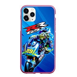 Чехол iPhone 11 Pro матовый Suzuki MotoGP, цвет: 3D-малиновый