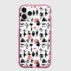 Чехол iPhone 11 Pro матовый Banksy, цвет: 3D-малиновый