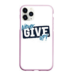Чехол iPhone 11 Pro матовый Never give up белый, цвет: 3D-розовый