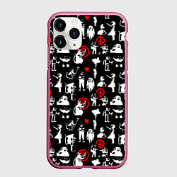 Чехол iPhone 11 Pro матовый Banksy, цвет: 3D-малиновый