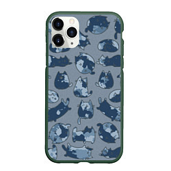 Чехол iPhone 11 Pro матовый Камуфляж с котиками серо-голубой, цвет: 3D-темно-зеленый