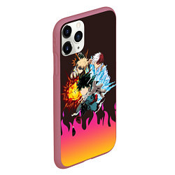 Чехол iPhone 11 Pro матовый MY HERO ACADEMIA разноцветное пламя, цвет: 3D-малиновый — фото 2