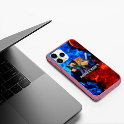 Чехол iPhone 11 Pro матовый MINECRAFT, цвет: 3D-малиновый — фото 2