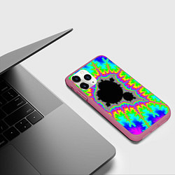 Чехол iPhone 11 Pro матовый Фрактальная кислотная черная дыра - множество Манд, цвет: 3D-малиновый — фото 2