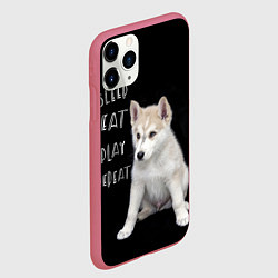 Чехол iPhone 11 Pro матовый Sleep Eat Play Repeat Хаски щенок, цвет: 3D-малиновый — фото 2