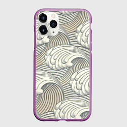 Чехол iPhone 11 Pro матовый Арт волны, цвет: 3D-фиолетовый