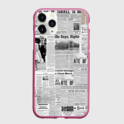 Чехол iPhone 11 Pro матовый Газета Newspaper, цвет: 3D-малиновый